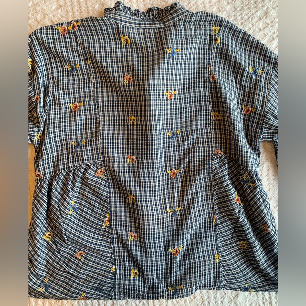 Sundance Navy Checkered Blouse with Floral Accents - Picture 12 of 16